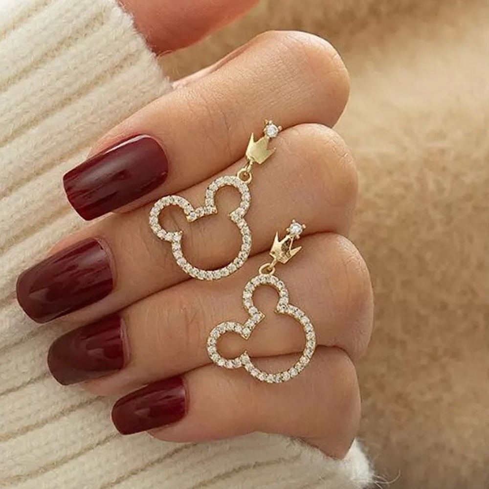 Mickey/Minnie Mouse Disney World Gold Diamond  Cute Mini Dangle Gift Earrings